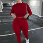 Mock Neck Long Sleeve Top and High Waist Pants Set