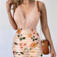 Surplice Spaghetti Strap Top and Printed Mini Skirt Set