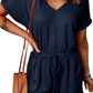 Full Size Drawstring V-Neck Short Sleeve Romper