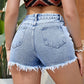 Distressed Raw Hem Denim Shorts