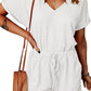 Full Size Drawstring V-Neck Short Sleeve Romper