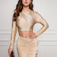 Ruched Long Sleeve Top and Slit Skirt Set