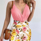 Surplice Spaghetti Strap Top and Printed Mini Skirt Set