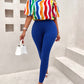 Multicolor Off Shoulder Top and Long Pants Set