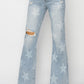 RISEN Mid Rise Button Fly Start Print Flare Jeans