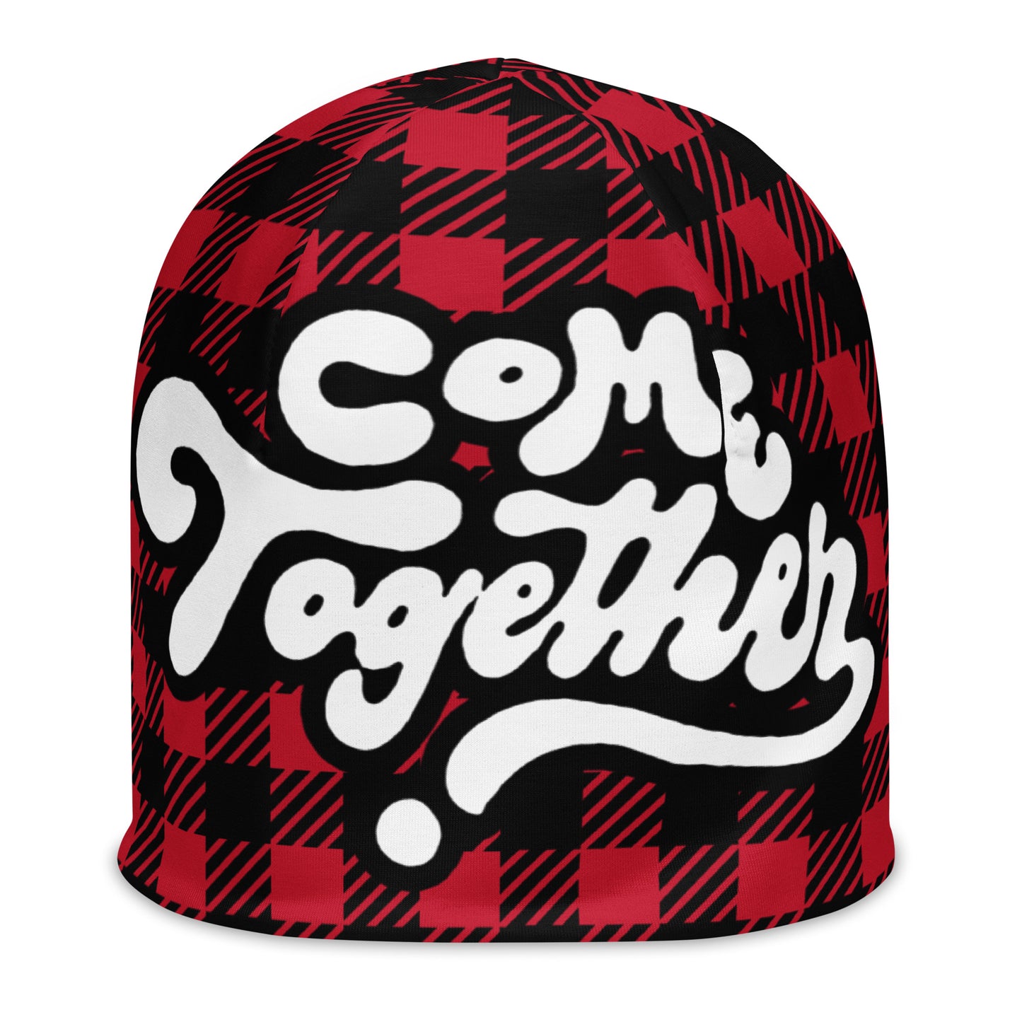 ONE LOVE COME TOGETHER red plaid Beanie