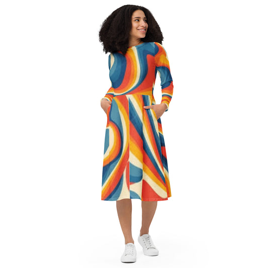 DESSINER swirly trail long sleeve midi dress