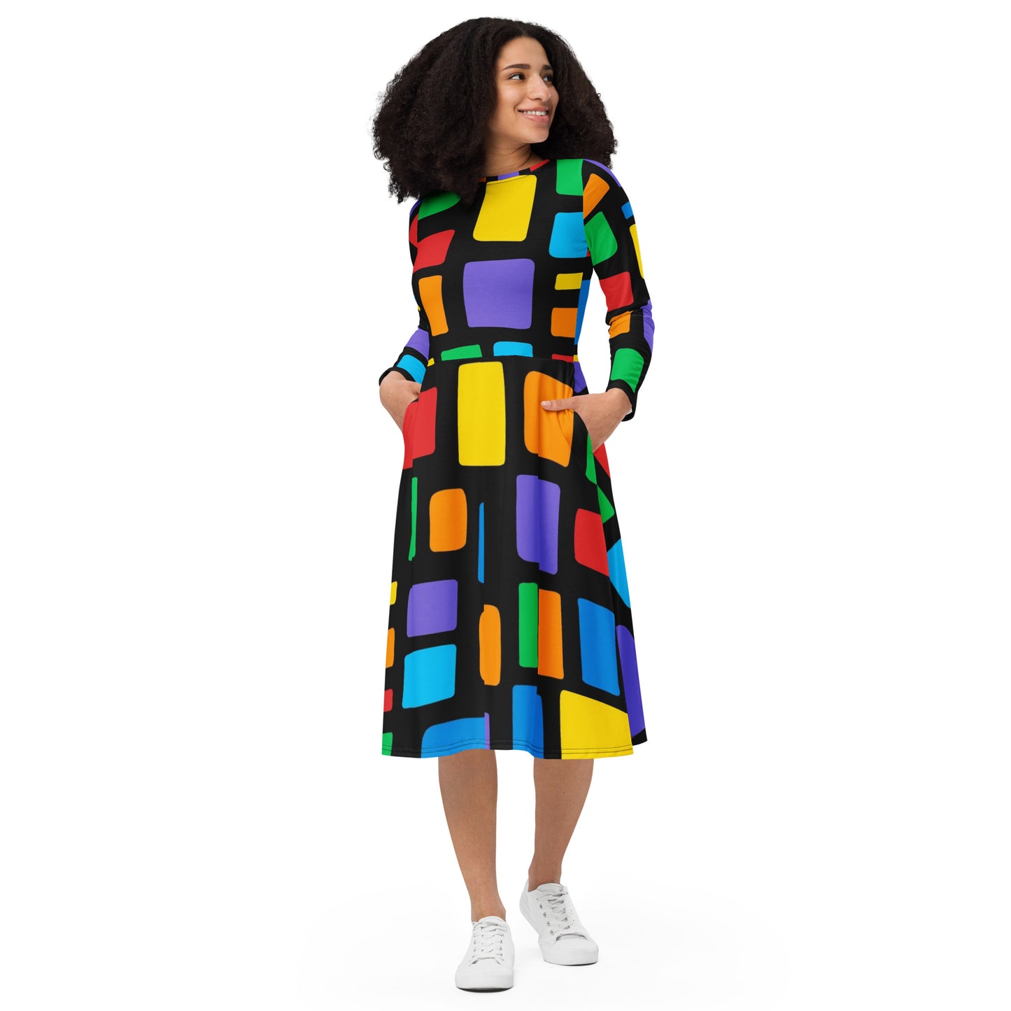 DESSINER block party long sleeve midi dress