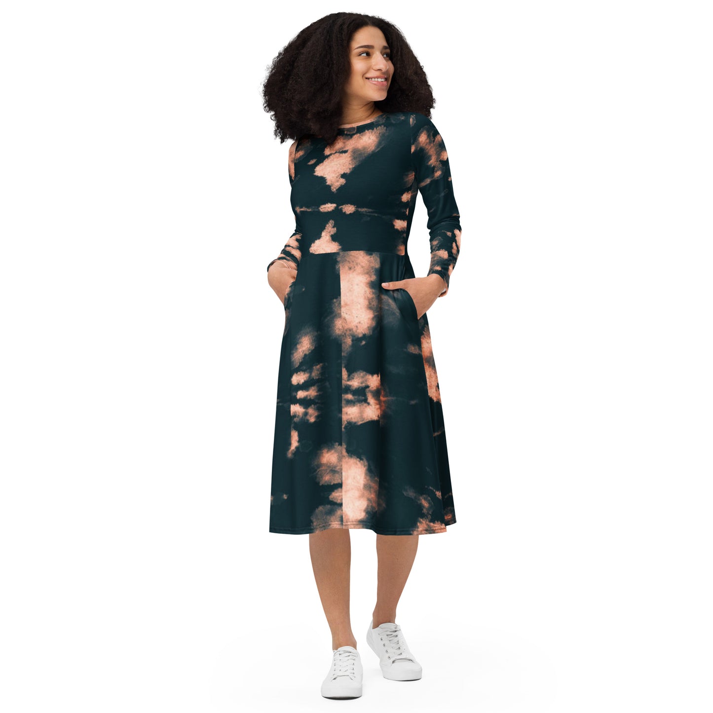 DESSINER bleached long sleeve midi dress