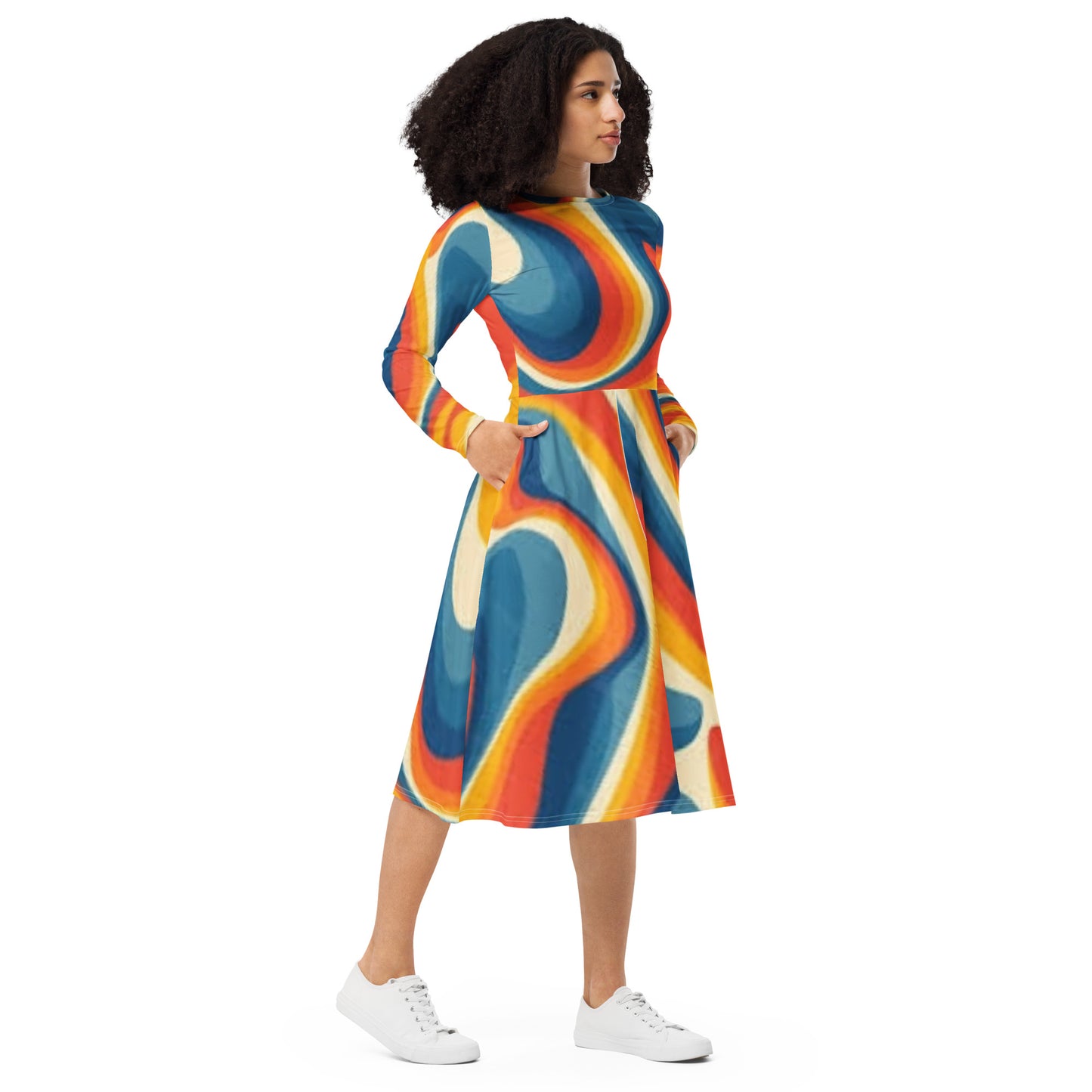 DESSINER swirly trail long sleeve midi dress