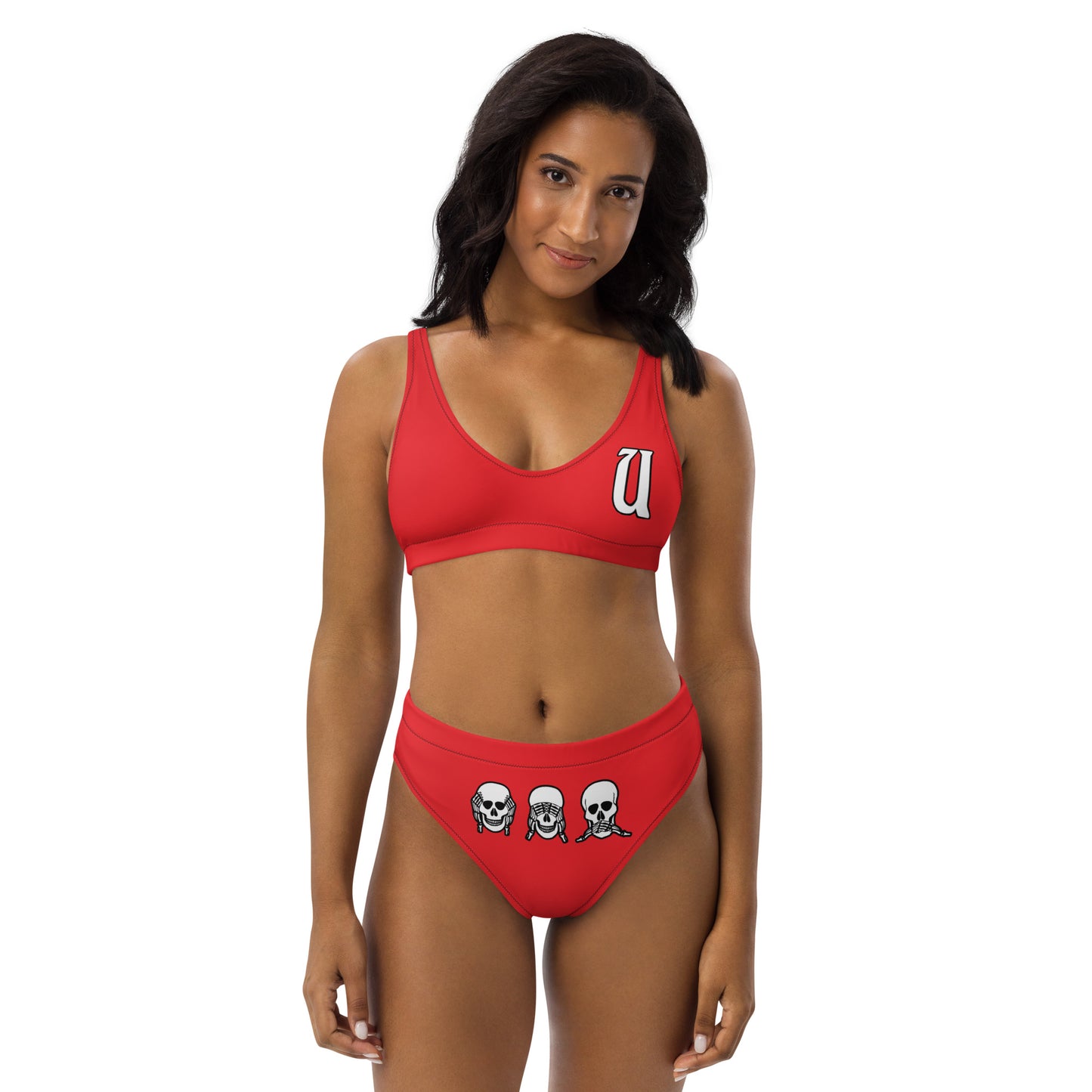 UNLIMITED hear no, See no, Speak no Evil Red high-waisted bikini