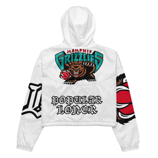 POPULAR LONER GRIZZLIES white Women’s cropped windbreaker