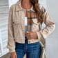 Color Block Collared Neck Button-Up Jacket