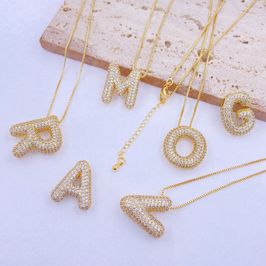 Gold-Plated Inlaid Zircon Letter Necklace