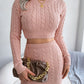 Cable-Knit Round Neck Top and Skirt Sweater Set