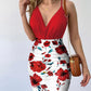 Surplice Spaghetti Strap Top and Printed Mini Skirt Set