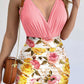 Surplice Spaghetti Strap Top and Printed Mini Skirt Set