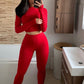 Mock Neck Long Sleeve Top and High Waist Pants Set