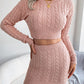 Cable-Knit Round Neck Top and Skirt Sweater Set