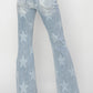 RISEN Mid Rise Button Fly Start Print Flare Jeans