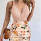 Surplice Spaghetti Strap Top and Printed Mini Skirt Set