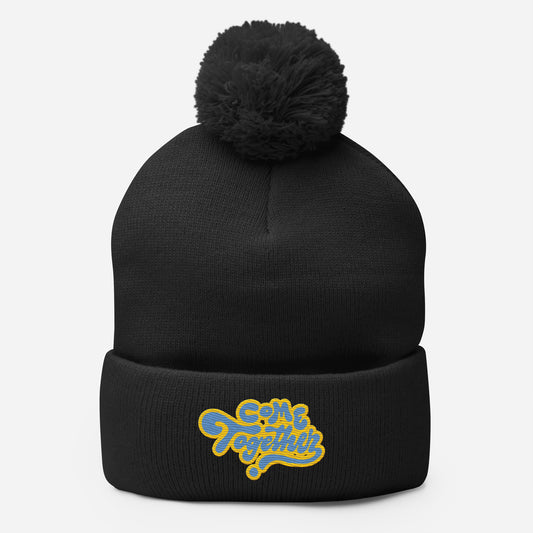 ONE LOVE Come Together ( yellow n blue ) Pom-Pom Beanie