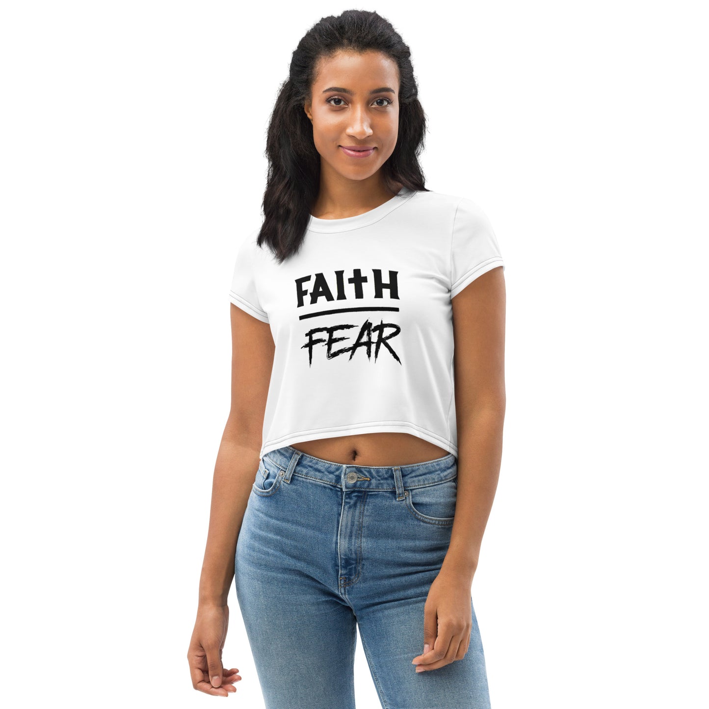 Faith Over Fear All-Over Print Crop Tee DDTM