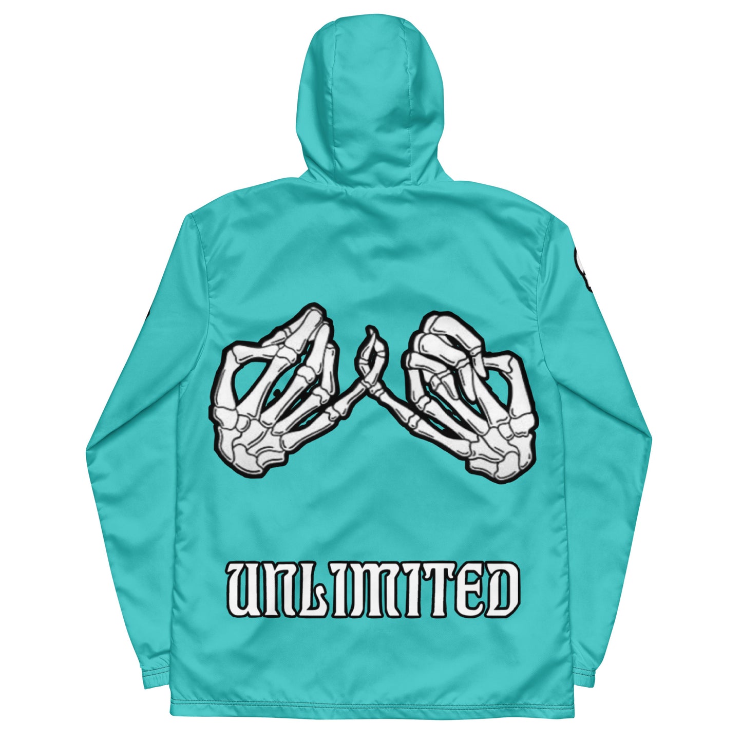 Unlimited skeleton hands NO EVIL turquoise Men’s windbreaker