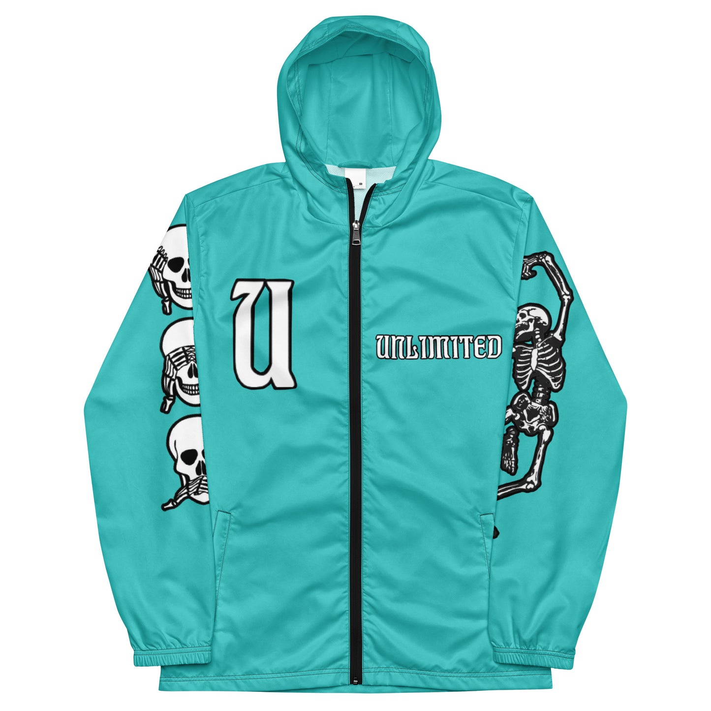 Unlimited skeleton hands NO EVIL turquoise Men’s windbreaker