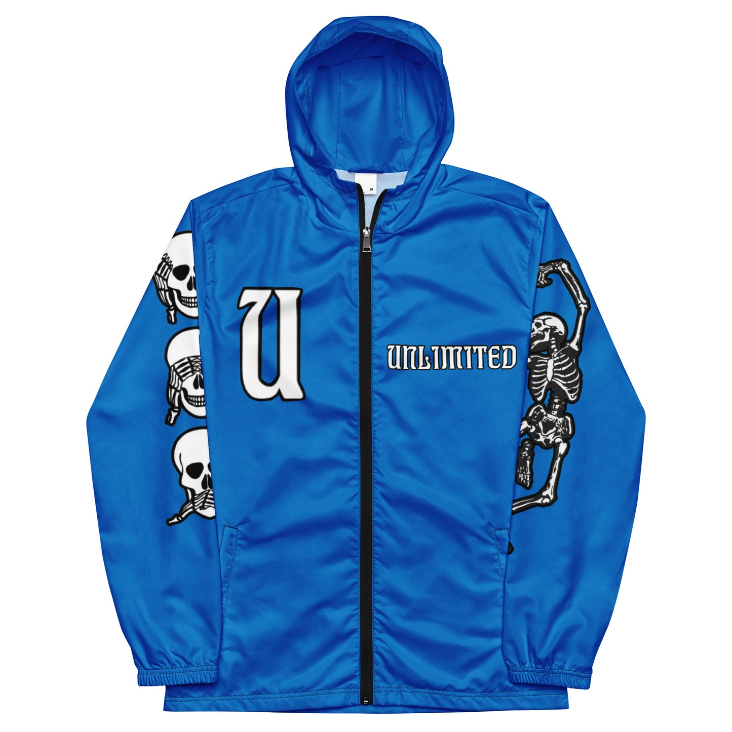 Unlimited skeleton hands no evil blue Men’s windbreaker