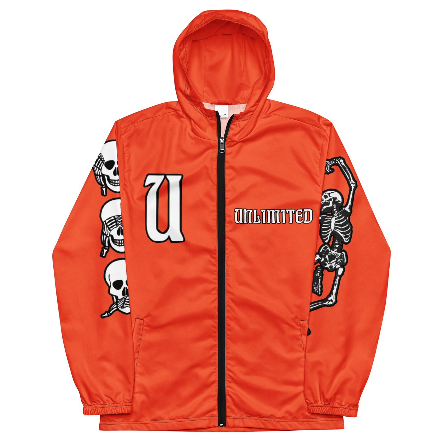 Unlimited Skeleton hands no evil orange Men’s windbreaker