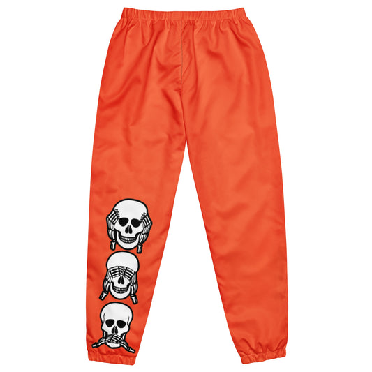 Unlimited Skeleton hands no evil Mens orange Unisex track pants