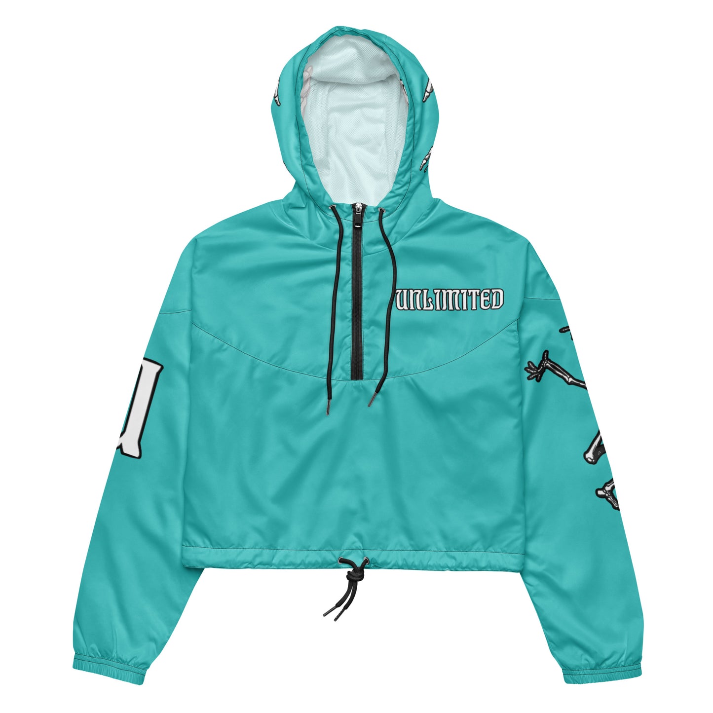 Unlimited Skeleton hands turquoise Women’s cropped windbreaker