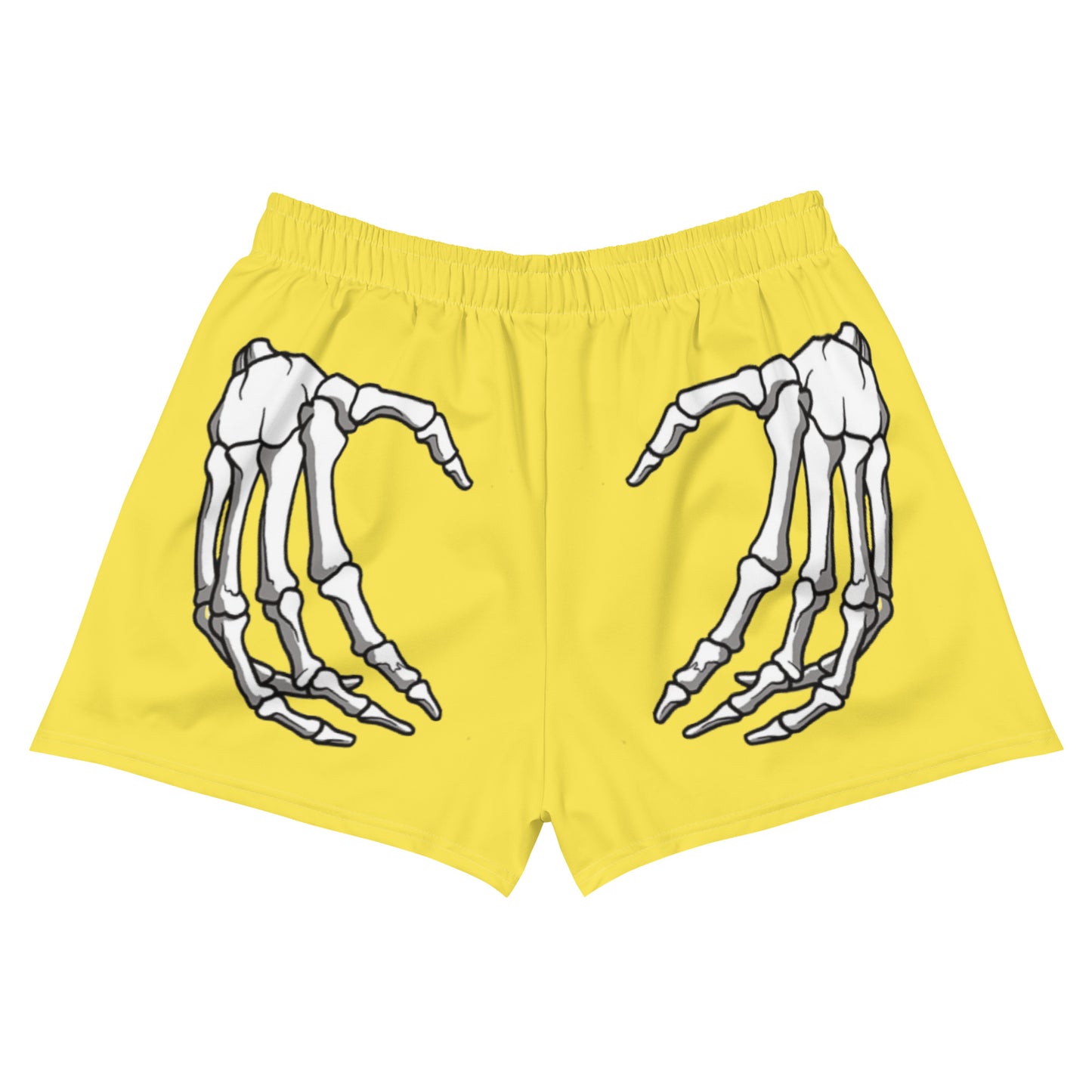 UNLIMITED skeleton hands yellow Women’s Recycled Athletic Shorts