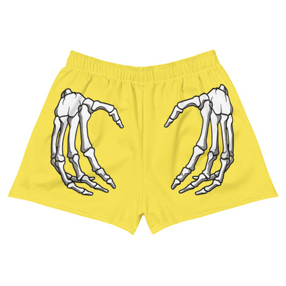 UNLIMITED skeleton hands yellow Women’s Recycled Athletic Shorts