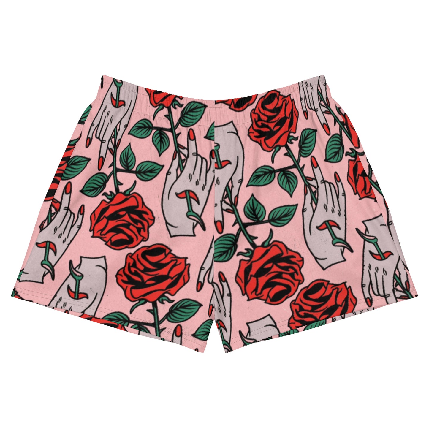 ONE LOVE rose and hand Women’s Recycled Athletic Shorts