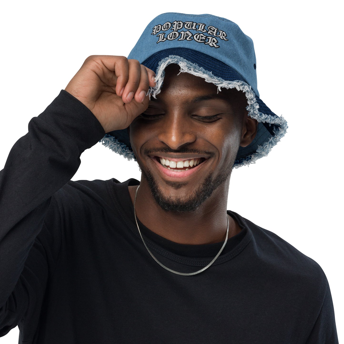 POPULAR LONER Distressed denim bucket hat