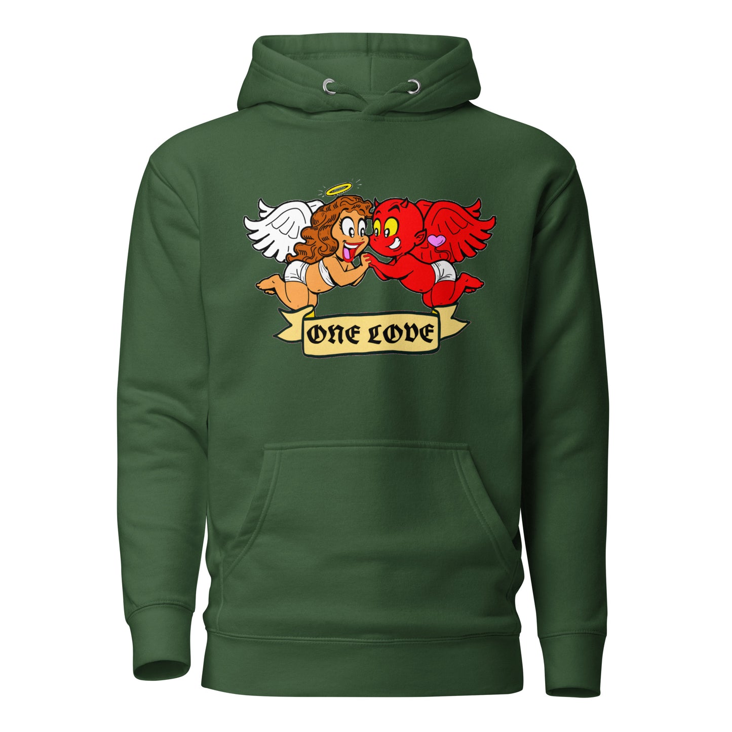 ONE LOVE cartoon angel and demon Unisex Hoodie