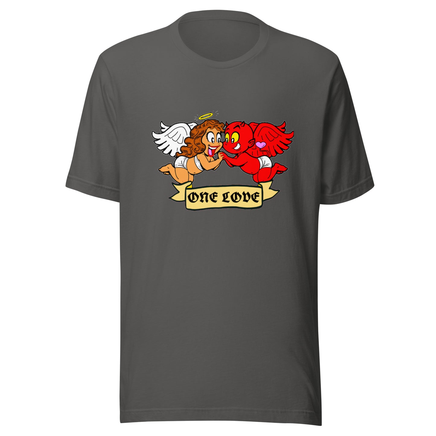 ONE LOVE cartoon angel and demon Unisex t-shirt