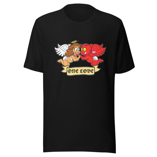 ONE LOVE cartoon angel and demon Unisex t-shirt