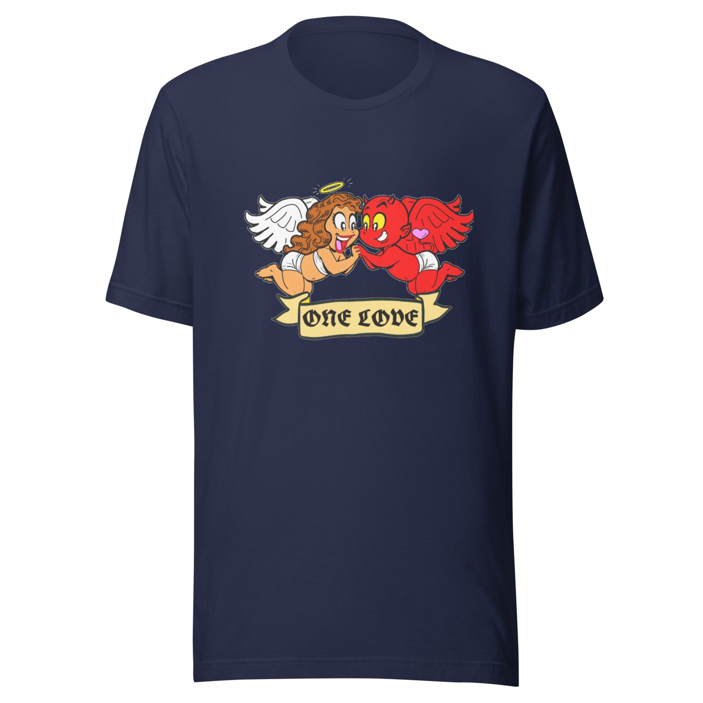 ONE LOVE cartoon angel and demon Unisex t-shirt